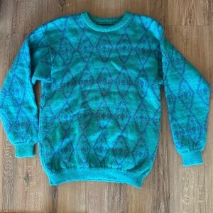 Vintage Handmade Oversized Teal and Blue Patterned Sweater PDX / Portland